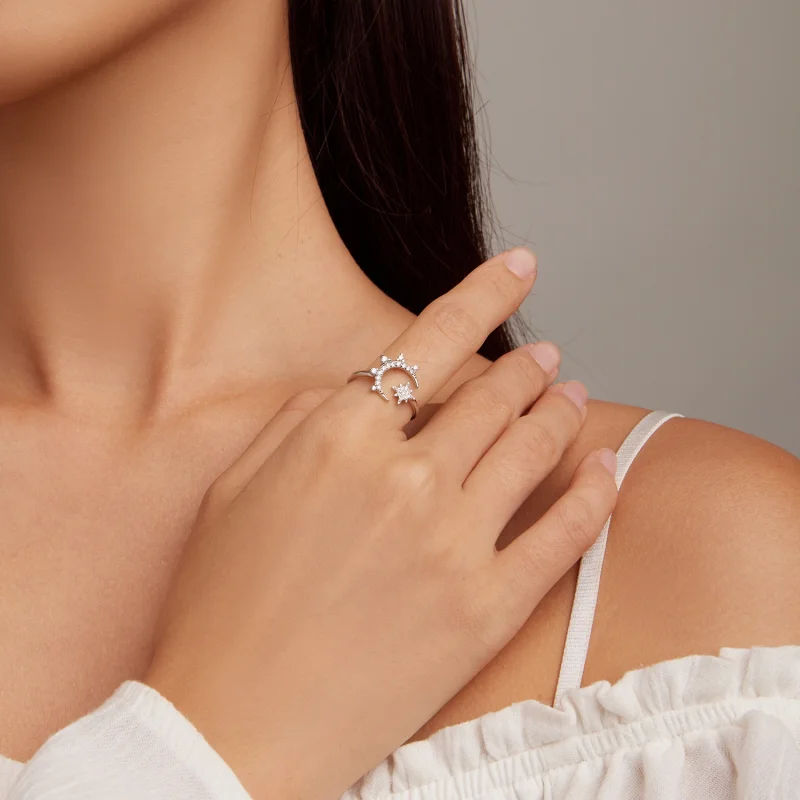(Bild für) Offener Ring im Pandora-Stil mit Mond und Sternen - BSR300 - Ansicht 4
