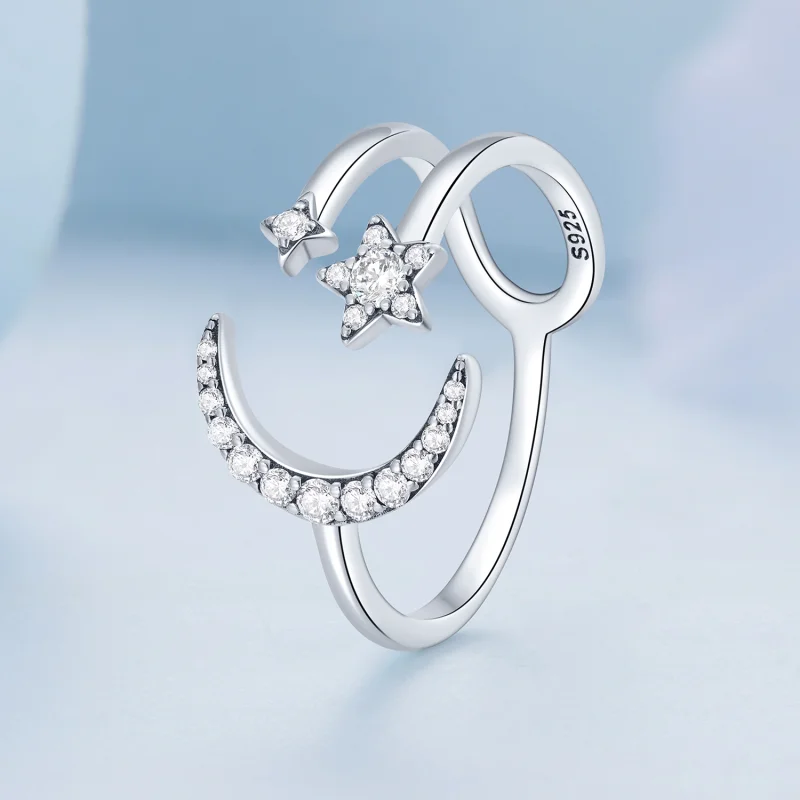 (Bild für) Offener Ring im Pandora-Stil mit Mond und Sternen - BSR305 - Ansicht 2