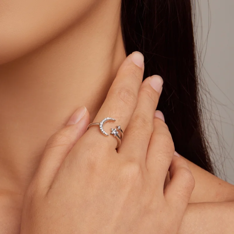 (Bild für) Offener Ring im Pandora-Stil mit Mond und Sternen - BSR305 - Ansicht 4