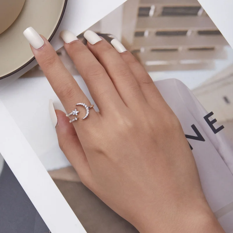 (Bild für) Offener Ring im Pandora-Stil mit Mond und Sternen - BSR305 - Ansicht 5