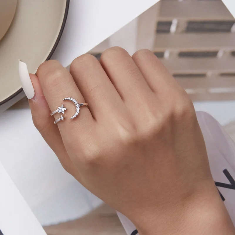 (Bild für) Offener Ring im Pandora-Stil mit Mond und Sternen - BSR305 - Ansicht 6