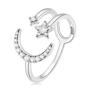 (Bild für) Offener Ring im Pandora-Stil mit Mond und Sternen - BSR305