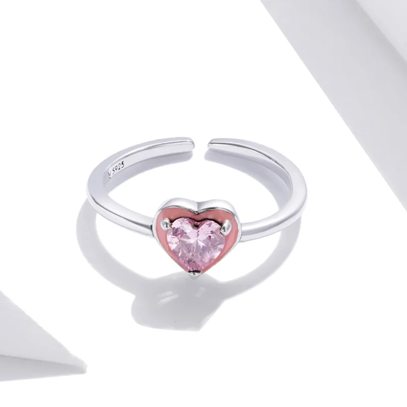 (Bild für) Offener Ring im Pandora-Stil mit offenem Herz und klarem Liebesring aus Silber - - Ansicht 4