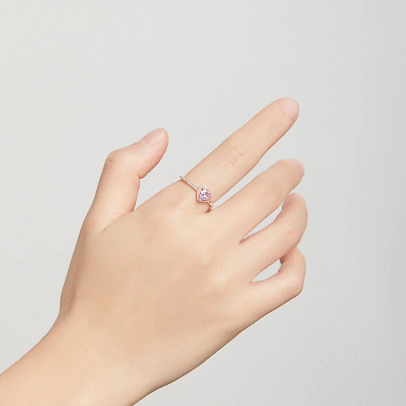 (Bild für) Offener Ring im Pandora-Stil mit offenem Herz und klarem Liebesring aus Silber - - Ansicht 7
