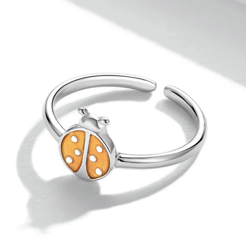 (Bild für) Offener Ring im Pandora-Stil mit orangefarbenem Marienkäfer - SCR774 - Ansicht 3