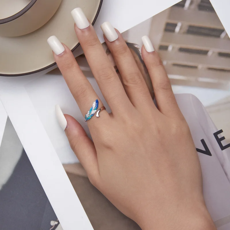 (Bild für) Offener Ring im Pandora-Stil mit schillernder blauer Feder - BSR301 - Ansicht 5