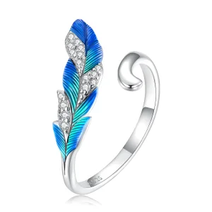 (Bild für) Offener Ring im Pandora-Stil mit schillernder blauer Feder - BSR301