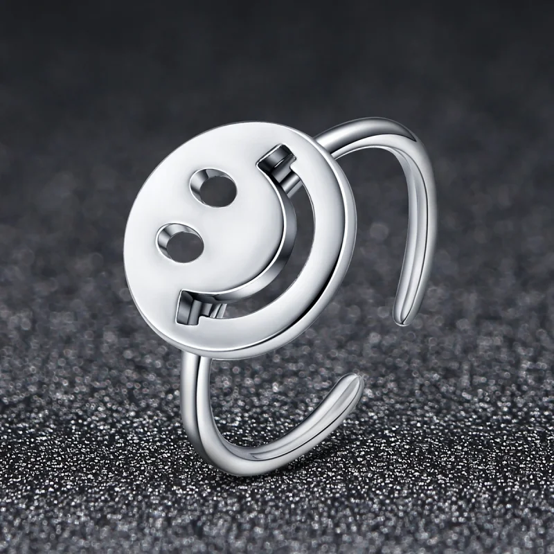 (Bild für) Offener Ring im Pandora-Stil mit süßem Smiley-Gesicht - VSR117 - Ansicht 2