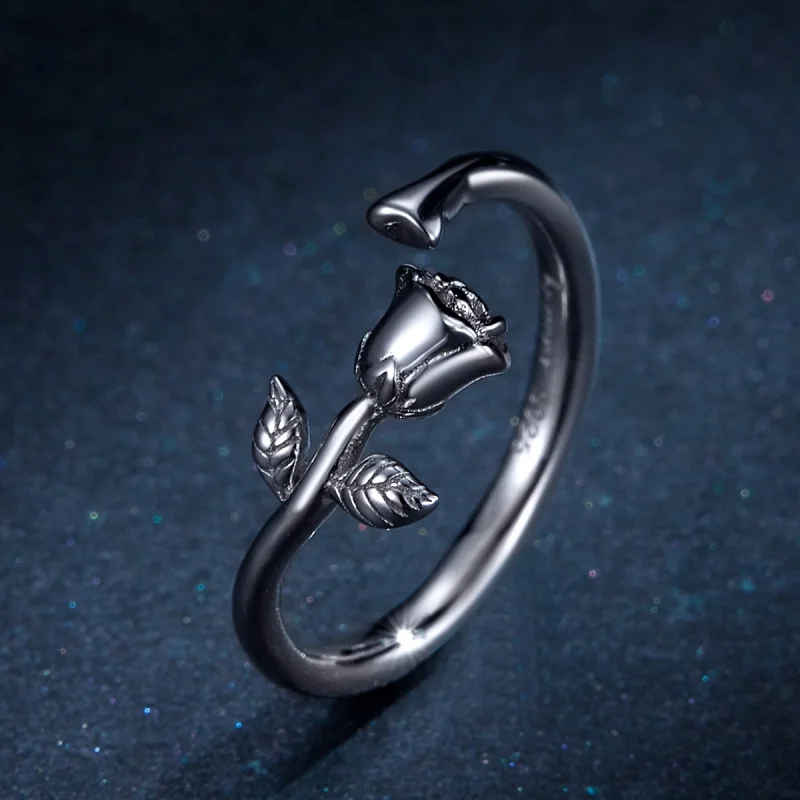 (Bild für) Offener Ring im Pandora-Stil mit silberner Rose und Blume - BSR065 - Ansicht 5