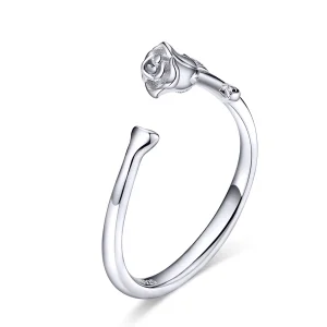 (Bild für) Offener Ring im Pandora-Stil mit silberner Rose und Blume - BSR065