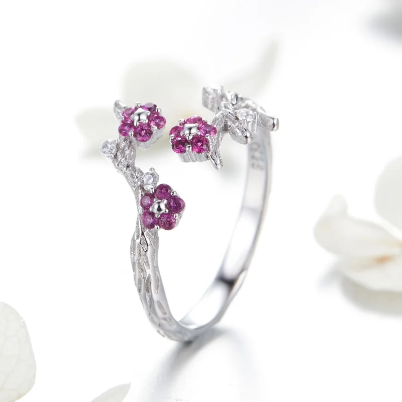(Bild für) Offener Ring im Pandora-Stil, Silber, Pflaumenblüte - BSR022 - Ansicht 2