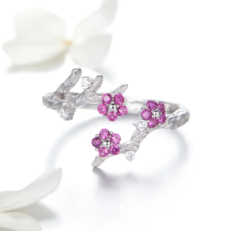 (Bild für) Offener Ring im Pandora-Stil, Silber, Pflaumenblüte - BSR022 - Ansicht 3