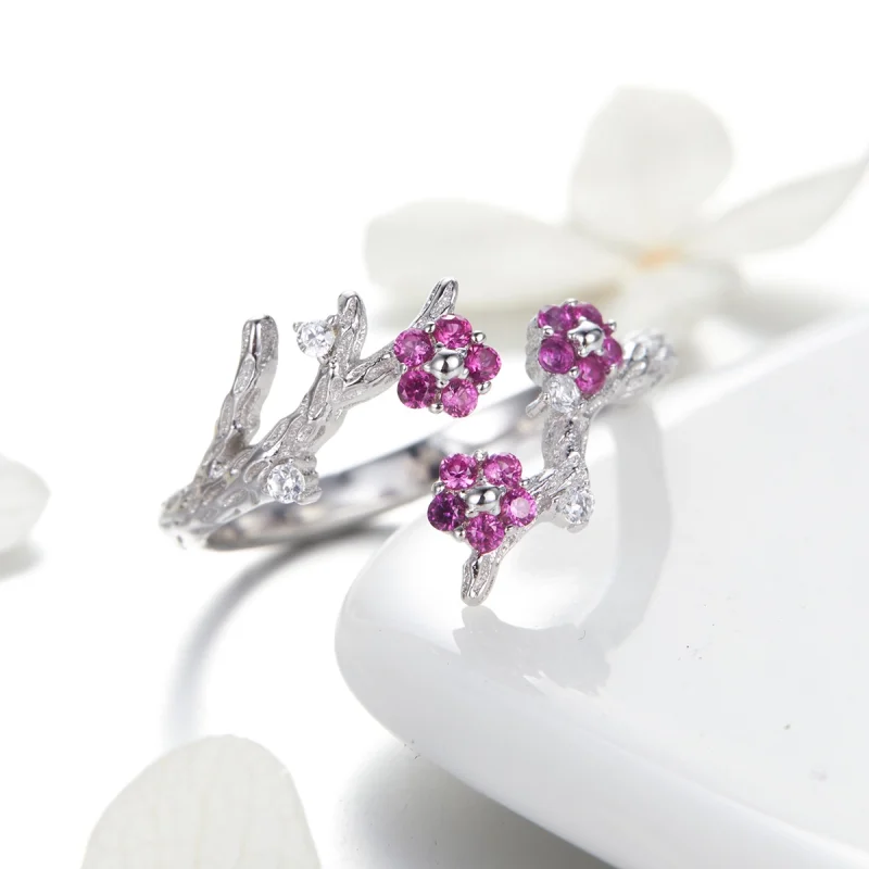(Bild für) Offener Ring im Pandora-Stil, Silber, Pflaumenblüte - BSR022 - Ansicht 4