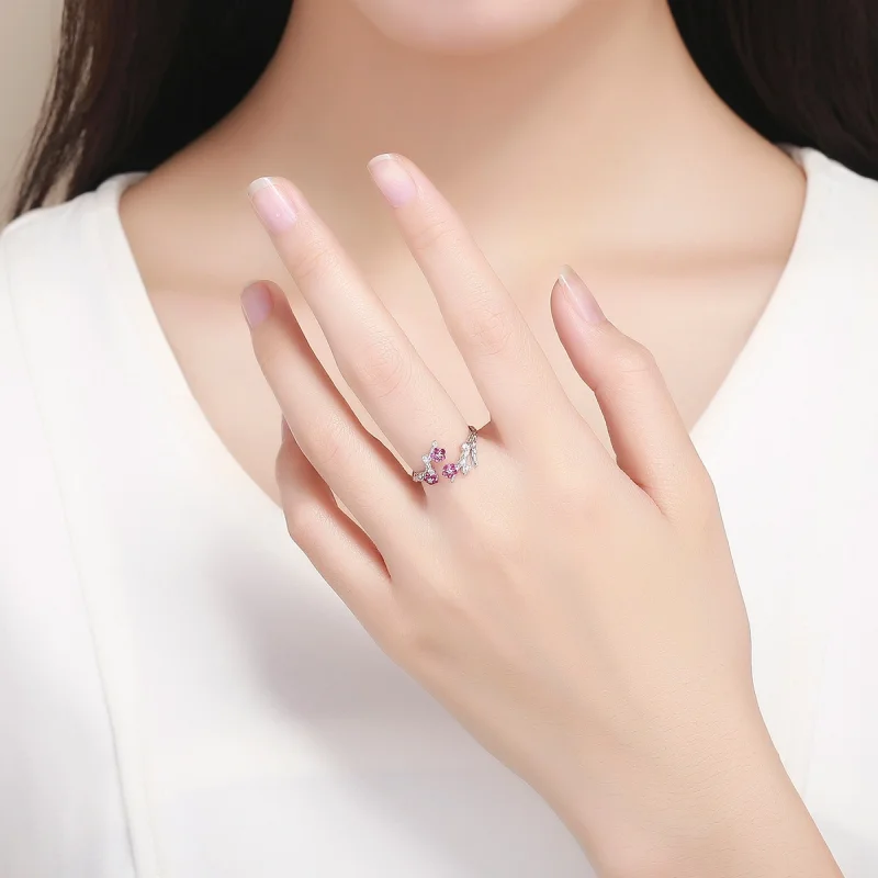 (Bild für) Offener Ring im Pandora-Stil, Silber, Pflaumenblüte - BSR022 - Ansicht 5