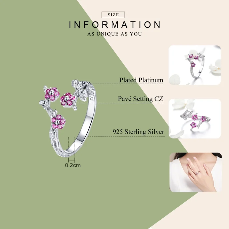 (Bild für) Offener Ring im Pandora-Stil, Silber, Pflaumenblüte - BSR022 - Ansicht 7