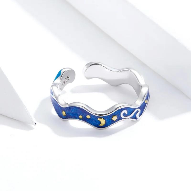 (Bild für) Offener Ring im Pandora-Stil, silberner Sternenhimmel von Van Gogh - SCR608 - Ansicht 3