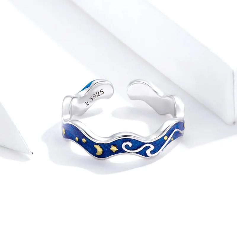 (Bild für) Offener Ring im Pandora-Stil, silberner Sternenhimmel von Van Gogh - SCR608 - Ansicht 4