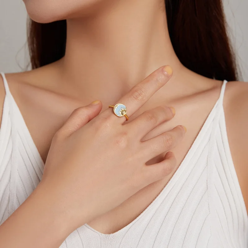 (Bild für) Offener Ring im Pandora-Stil, Sonne und Mond scheinen zusammen - SCR732 - Ansicht 6