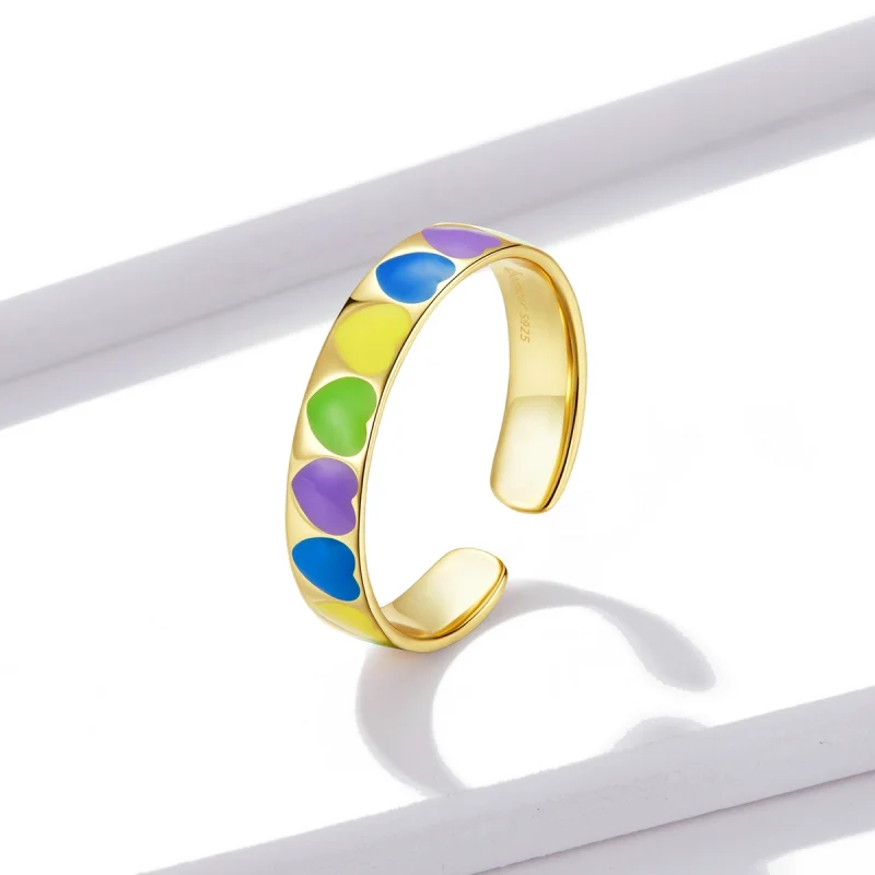(Bild für) Offener Ring mit bunten Herzen im Pandora-Stil - BSR222 - Ansicht 2