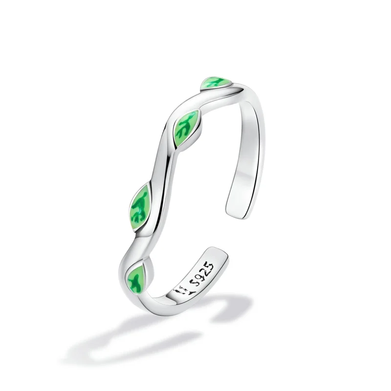 (Bild für) Offener Ring mit grünen Blättern im Pandora-Stil - SCR808 - Ansicht 2