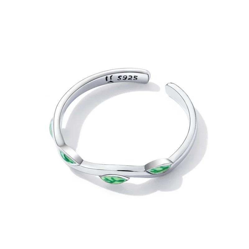 (Bild für) Offener Ring mit grünen Blättern im Pandora-Stil - SCR808 - Ansicht 3