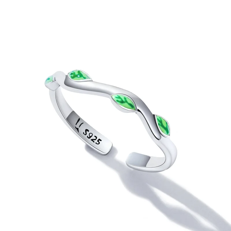 (Bild für) Offener Ring mit grünen Blättern im Pandora-Stil - SCR808 - Ansicht 5