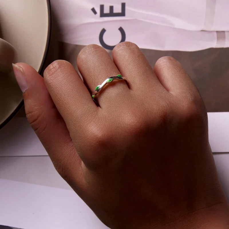 (Bild für) Offener Ring mit grünen Blättern im Pandora-Stil - SCR808 - Ansicht 7