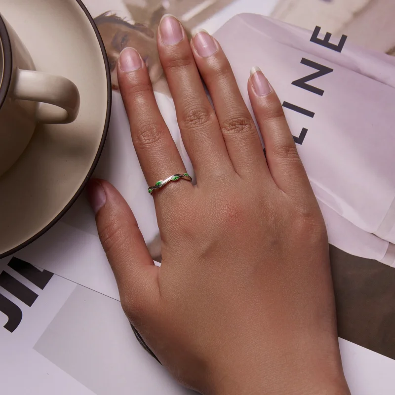 (Bild für) Offener Ring mit grünen Blättern im Pandora-Stil - SCR808 - Ansicht 8