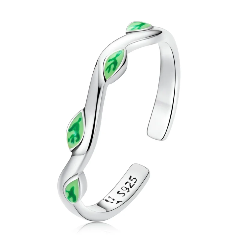 (Bild für) Offener Ring mit grünen Blättern im Pandora-Stil - SCR808