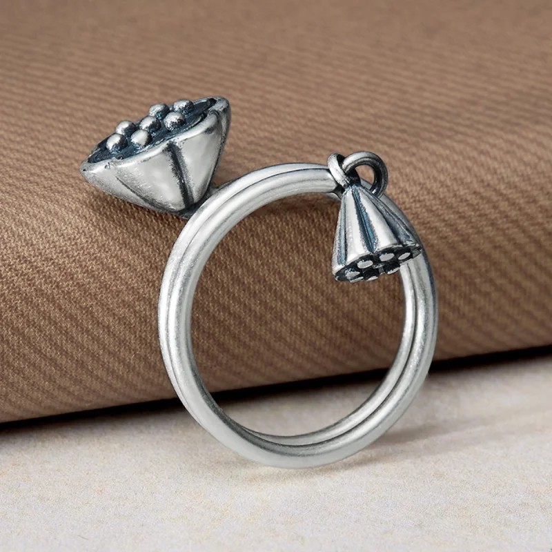 (Bild für) Offener Ring mit Lotus-Anhänger im Pandora-Stil - VSR054 - Ansicht 5