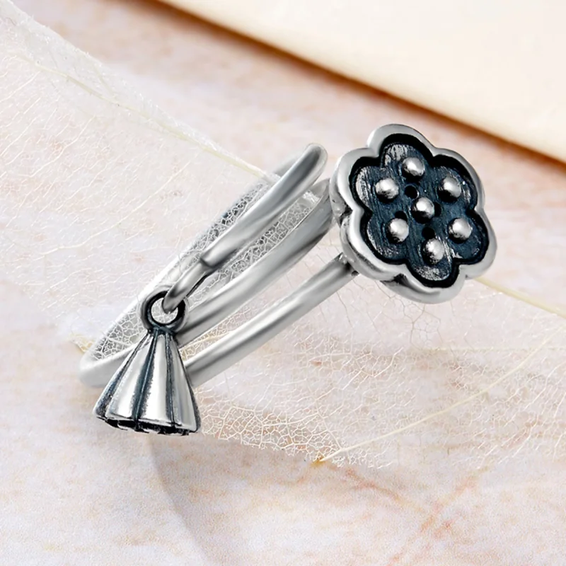 (Bild für) Offener Ring mit Lotus-Anhänger im Pandora-Stil - VSR054 - Ansicht 6
