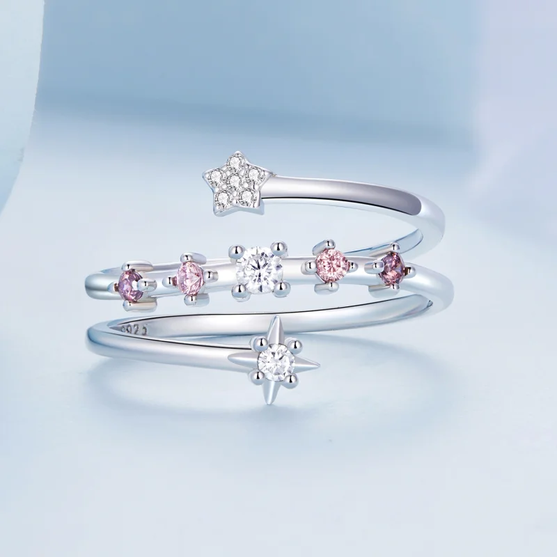 (Bild für) Offener Ring mit mehrschichtigen Sternen im Pandora-Stil - BSR310 - Ansicht 3