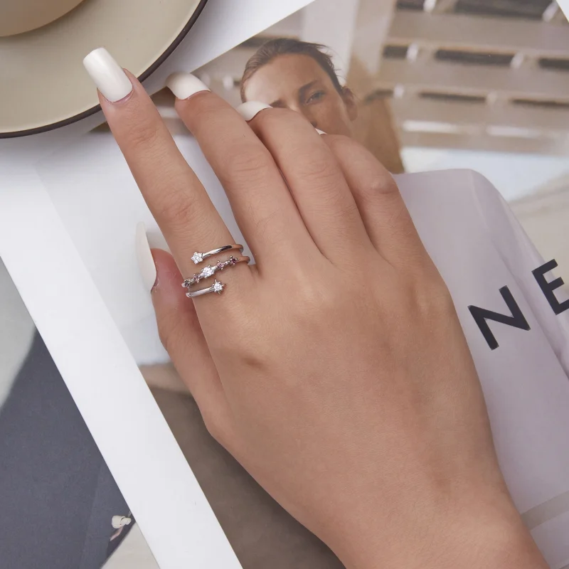 (Bild für) Offener Ring mit mehrschichtigen Sternen im Pandora-Stil - BSR310 - Ansicht 5