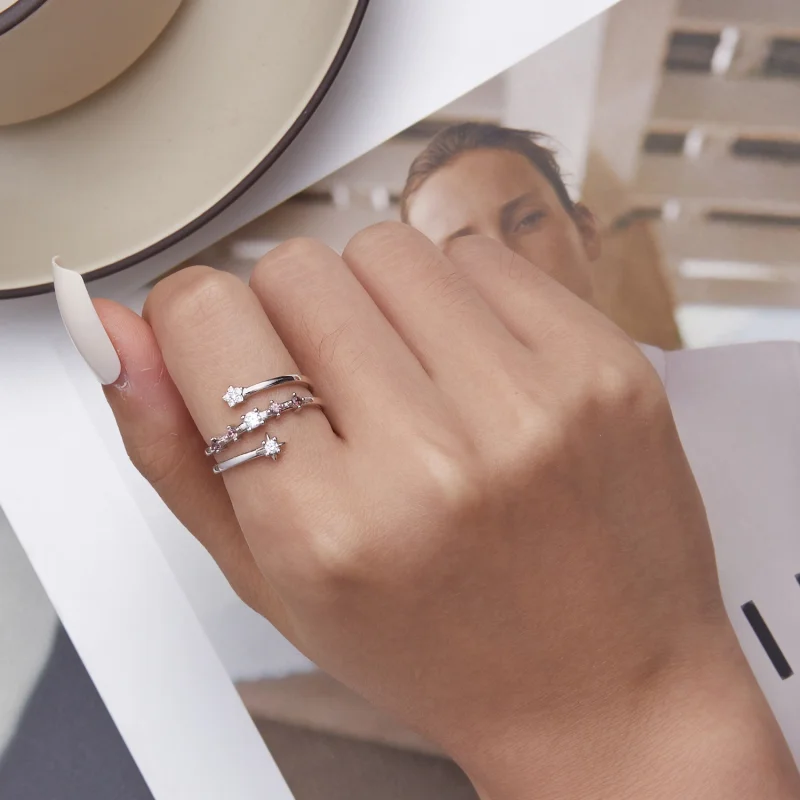 (Bild für) Offener Ring mit mehrschichtigen Sternen im Pandora-Stil - BSR310 - Ansicht 6