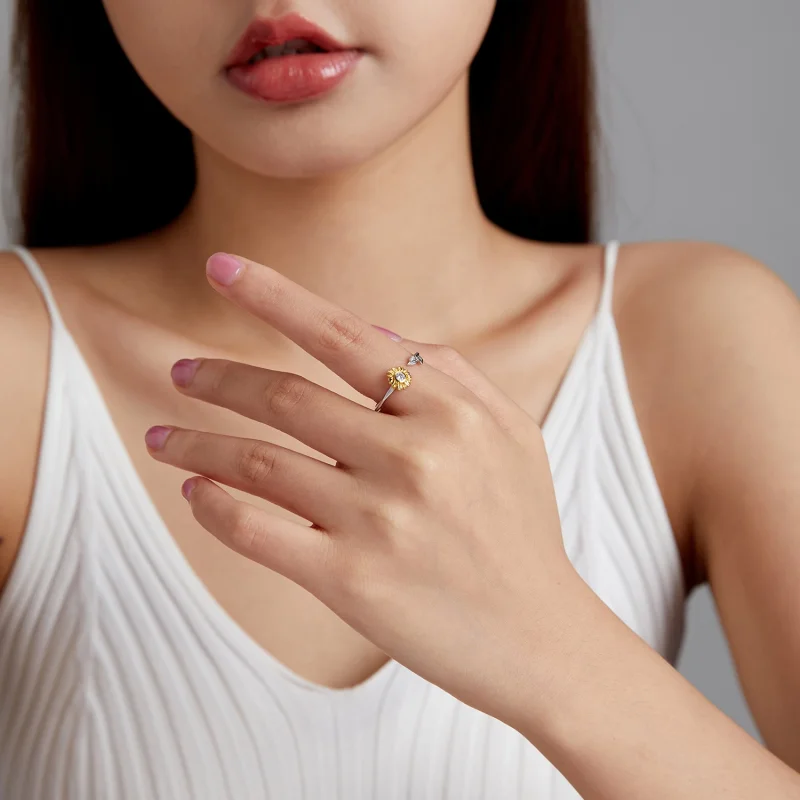 (Bild für) Offener Ring mit Sonnenblume im Pandora-Stil - BSR213 - Ansicht 7