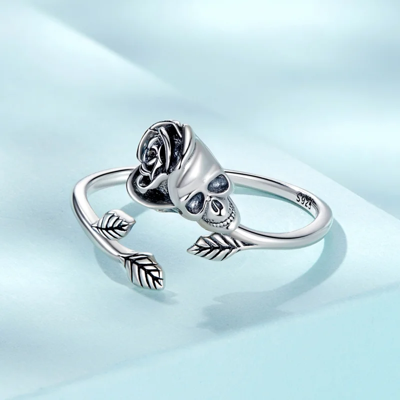 (Bild für) Offener Ring mit Totenkopf-Rose im Pandora-Stil - SCR879 - Ansicht 3