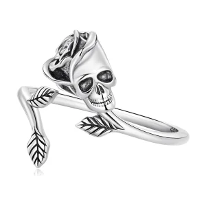 (Bild für) Offener Ring mit Totenkopf-Rose im Pandora-Stil - SCR879