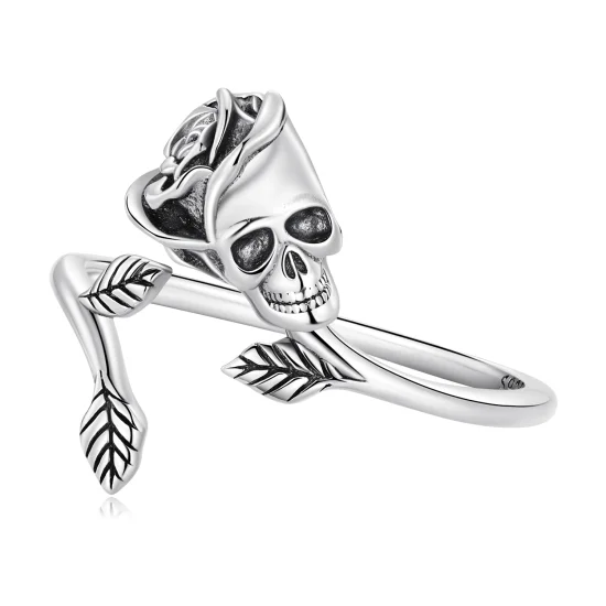 (Bild für) Offener Ring mit Totenkopf-Rose im Pandora-Stil - SCR879