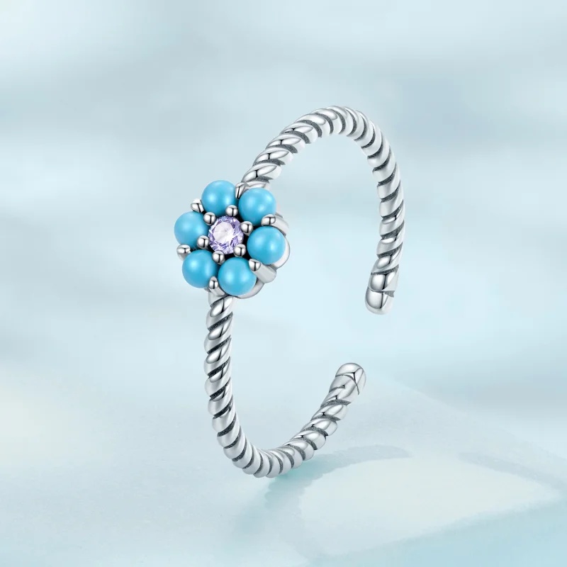 (Bild für) Offener Ring mit türkisfarbenen Blümchen im Pandora-Stil - SCR884 - Ansicht 2