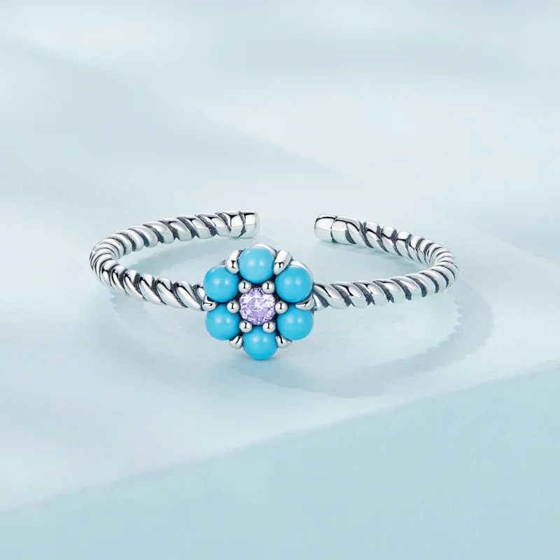 (Bild für) Offener Ring mit türkisfarbenen Blümchen im Pandora-Stil - SCR884 - Ansicht 3