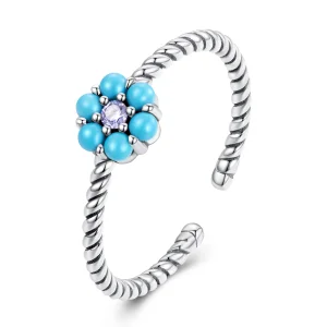 (Bild für) Offener Ring mit türkisfarbenen Blümchen im Pandora-Stil - SCR884