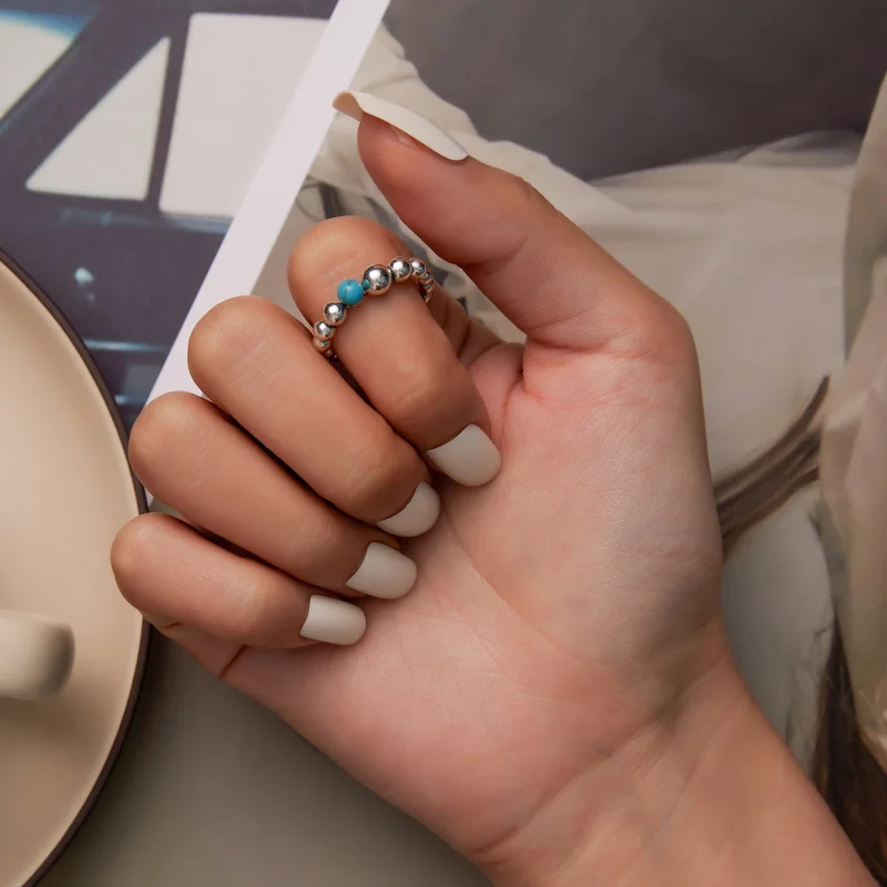 (Bild für) Offener Ring mit türkisfarbenen Bohnen im Pandora-Stil - SCR833 - Ansicht 6