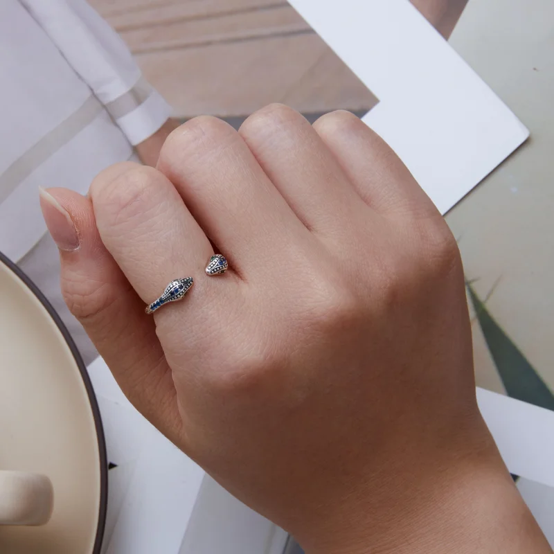 (Bild für) Offener Ring mit zweiköpfiger Schlange im Pandora-Stil - BSR317-BU - Ansicht 5