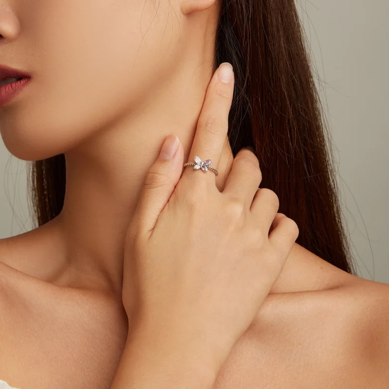 (Bild für) Rosa Schmetterlings-Twist-Ring im Pandora-Stil - SCR872 - Ansicht 4