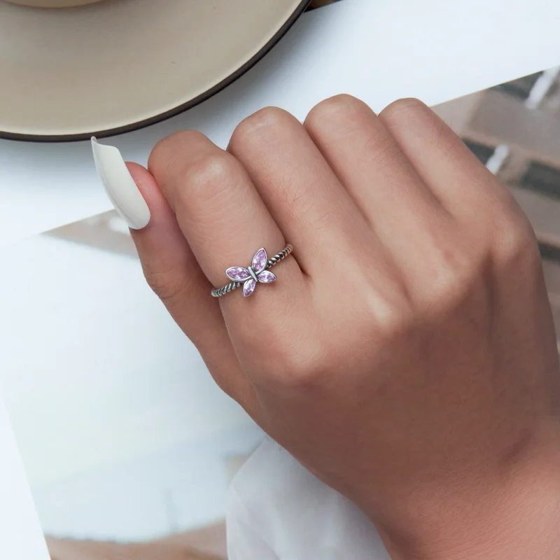 (Bild für) Rosa Schmetterlings-Twist-Ring im Pandora-Stil - SCR872 - Ansicht 5
