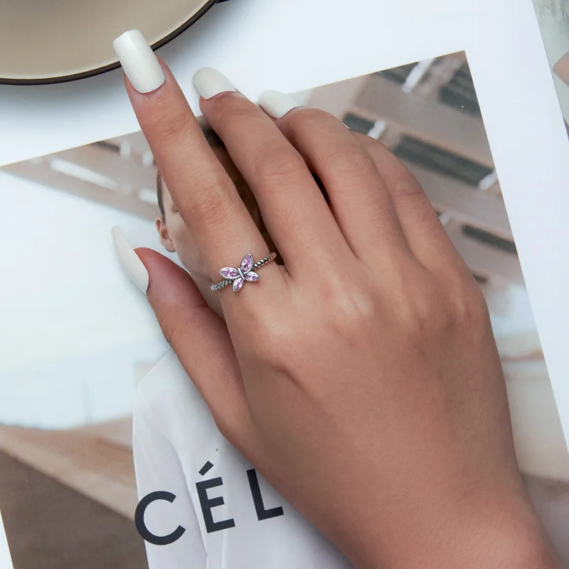 (Bild für) Rosa Schmetterlings-Twist-Ring im Pandora-Stil - SCR872 - Ansicht 6