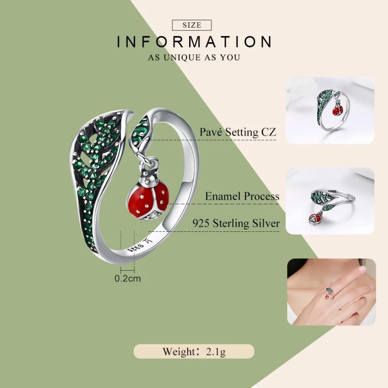 (Bild für) Silberner Ring mit ruhendem Marienkäfer im Pandora-Stil - SCR310 - Ansicht 2