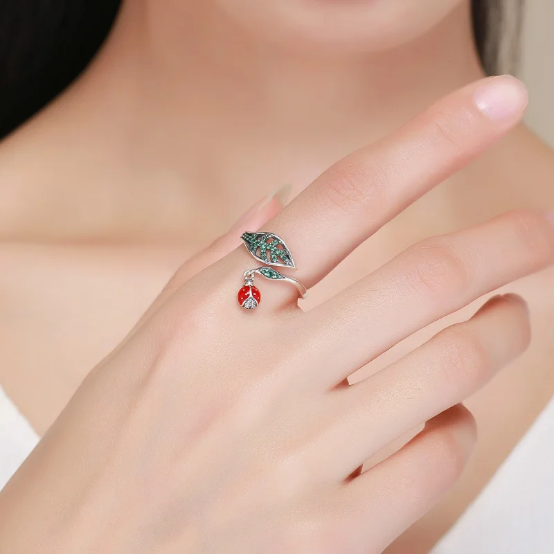 (Bild für) Silberner Ring mit ruhendem Marienkäfer im Pandora-Stil - SCR310 - Ansicht 4