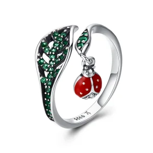 (Bild für) Silberner Ring mit ruhendem Marienkäfer im Pandora-Stil - SCR310
