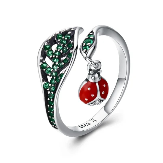 (Bild für) Silberner Ring mit ruhendem Marienkäfer im Pandora-Stil - SCR310